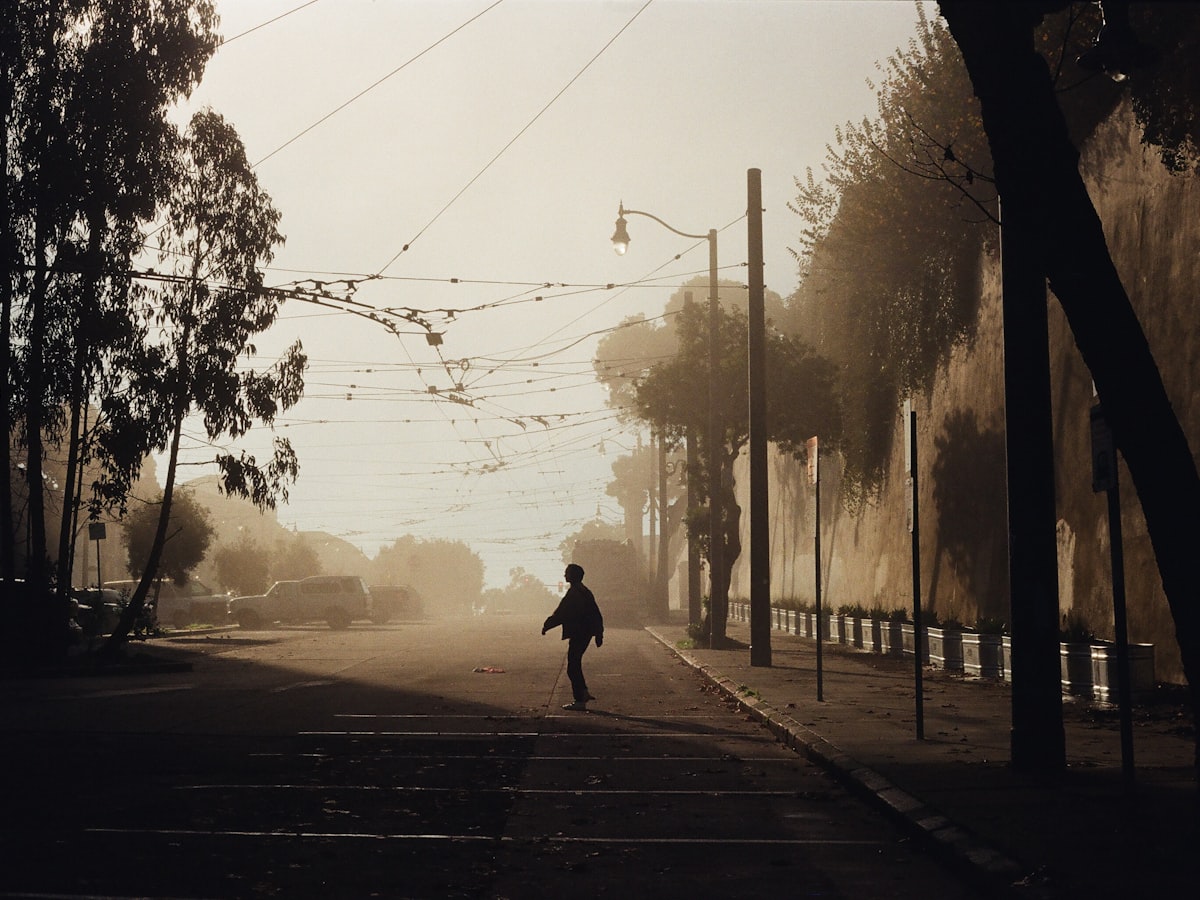 San Francisco street at golden hour in the fog, the light our Bay Area shoots are known for